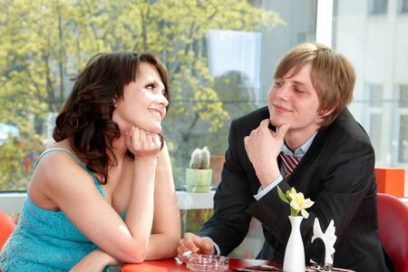 Couple on  date in restaurant. Flirting.の写真素材