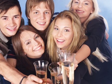 Group young people drinking champagne.の写真素材