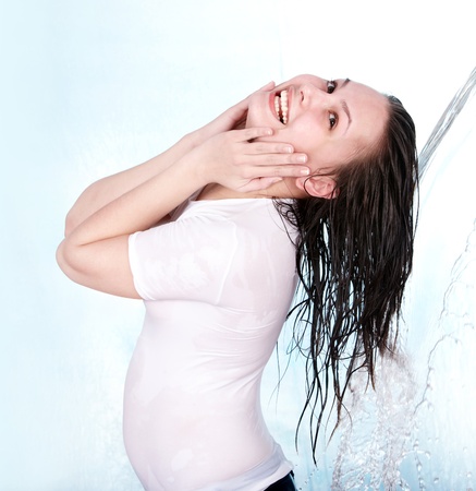 Beautiful young woman  take shower. の写真素材