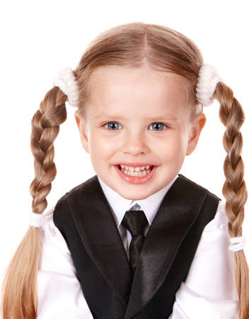 Happy little girl in business suit. Isolated.の写真素材