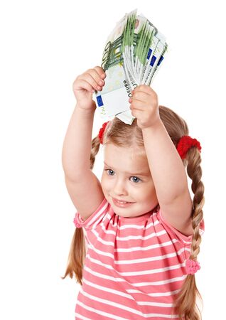 Happy child with money euro. Isolated.の写真素材