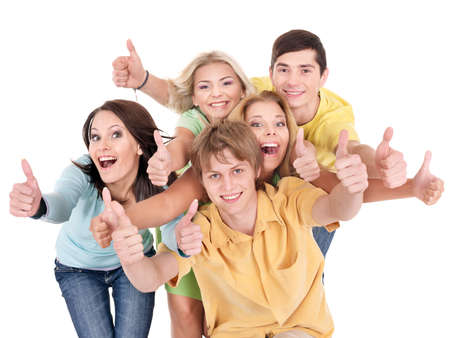 Group of people on white.Tenager girl and teenager boy.の写真素材