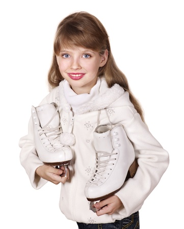 Happy young girl figure skating. Isolated.の写真素材