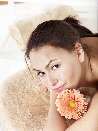 Beautiful young woman having massage.の写真素材