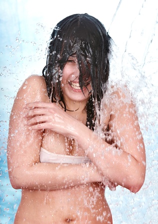 Beautiful young woman  take shower. の写真素材