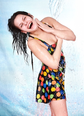 Beautiful young woman with wet hair. Beauty and fashion.の写真素材