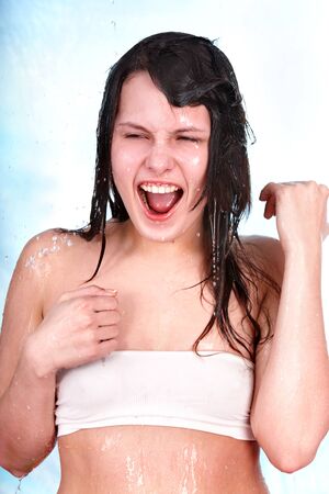 Beautiful young woman  take shower. の写真素材