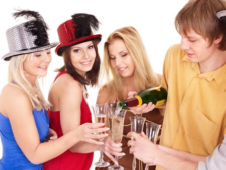 Group young people in party hat. Isolatedの写真素材