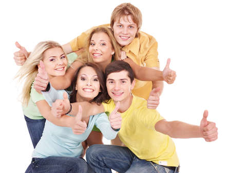 Group of people on white.Tenager girl and teenager boy.の写真素材