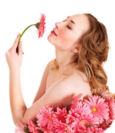 Beautiful  young woman holding  flower.の写真素材