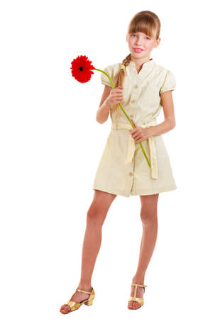 Happy little girl giving  flowers.の写真素材