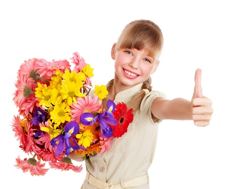 Thumb up of happy little girl.の写真素材