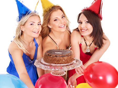 Group people holding cake. Isolated.の写真素材