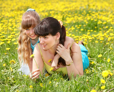 Happy mouther with daughter outdoor.の写真素材