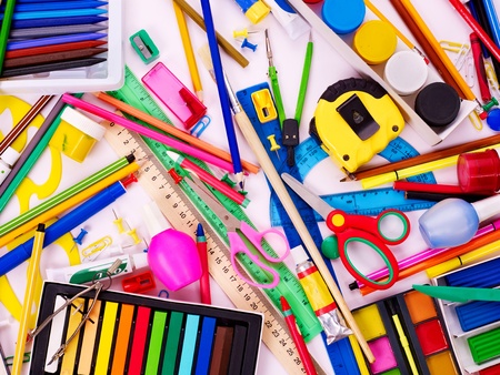 Background of group school supplies.の写真素材