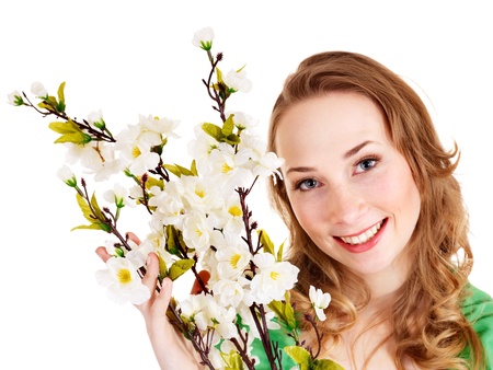  Beautiful girl with spring flower. Isolated.の写真素材