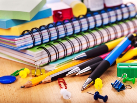 School  office supplies on board.の写真素材