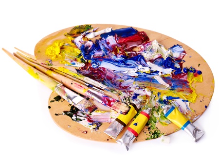 Close up of oil paint mixed on  palette.の写真素材