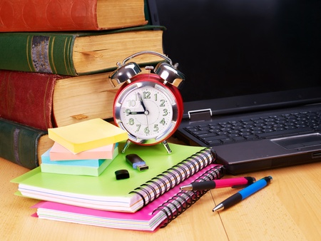 Books and laptop. School supplies.. Back to school.の写真素材
