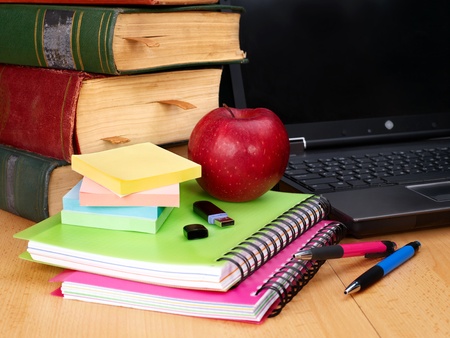 Books and laptop. School supplies.. Back to school.の写真素材