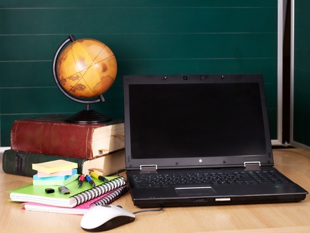 Books and laptop. School supplies.. Back to school.の写真素材
