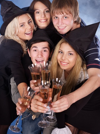 Group young people at nightclub drinking champagne,.の写真素材