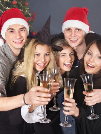 Group young people drink champagne at nightclub.の写真素材