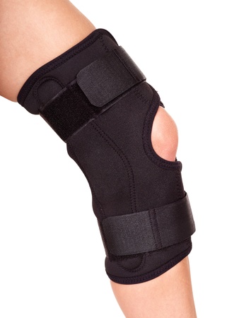 Trauma of knee in brace. Isolated.の写真素材
