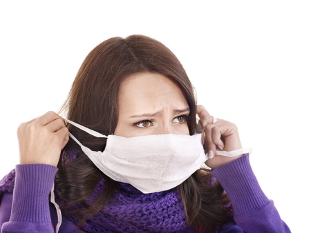 Sick young woman in medical mask.の写真素材