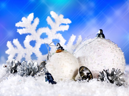 Christmas still life with snowflake and ball. Holiday decoration.の写真素材
