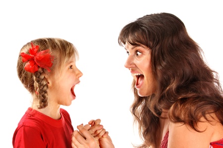 Mother with daughter shouting at each other.の写真素材