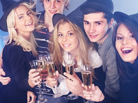 Group young people drinking champagne at nightclub.の写真素材