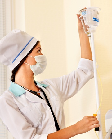Hospital female doctor with iv drip.の写真素材
