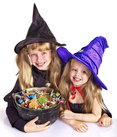 Witch  children with trick or treat. Halloween.の写真素材