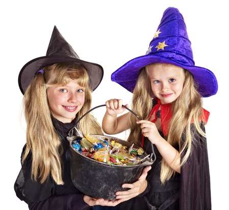 Witch  children with trick or treat. Halloween.の写真素材