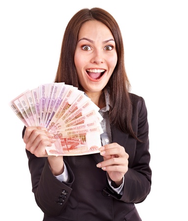 Woman with  money. Russian rouble. Isolated.の写真素材