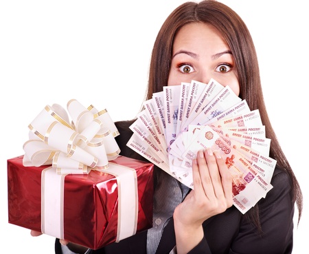 Woman with  money. Russian rouble. Isolated.の写真素材