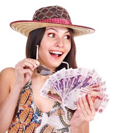 Woman with  money .Russian rouble. Isolated.の写真素材