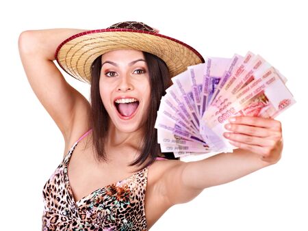 Woman with  money (Russian rouble). Isolated.の写真素材