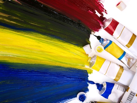 Close up of group art  utensils.の写真素材