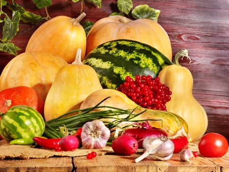 Fresh vegetable on wooden boards.の写真素材