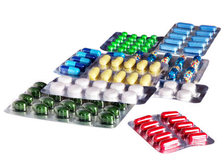 Group blister pack of pills. Isolated.の写真素材