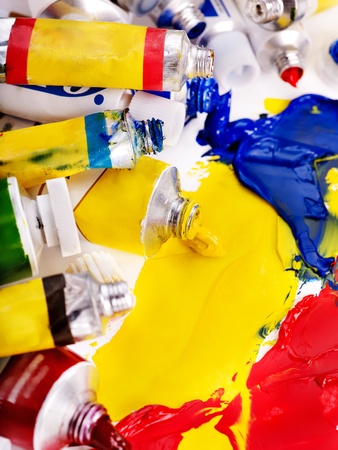 Close up of group art  utensils.の写真素材