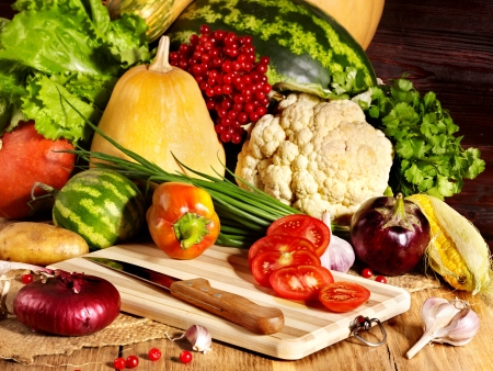 Fresh vegetable on wooden boards.の写真素材