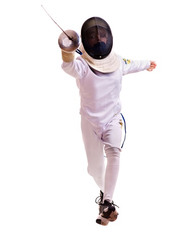 Child epee fencing lunge. Isolated.の写真素材