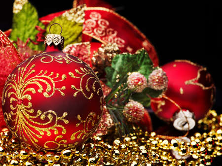Group of christmas ball and spruce twig.の写真素材