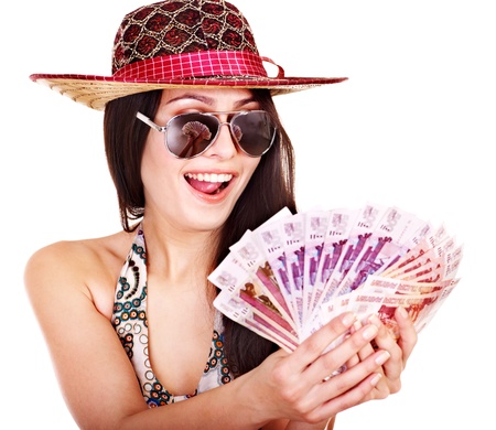 Woman with  money Russian rouble. Isolated.の写真素材