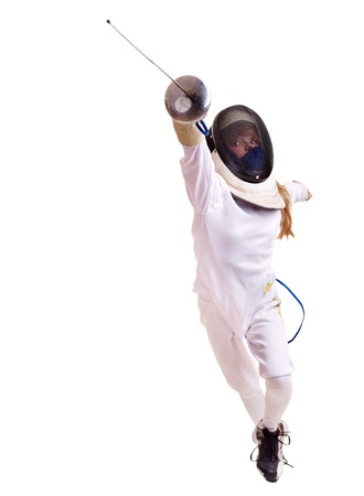 Child epee fencing lunge. Isolated.の写真素材