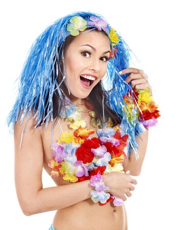 Woman in hawaii costume. Isolated.の写真素材