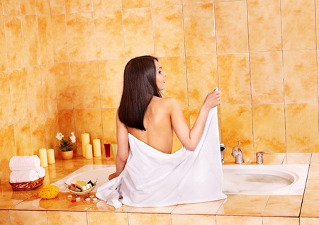 Young woman take bubble  bath.の写真素材